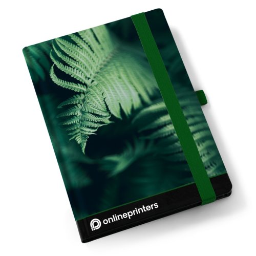 Notizbuch mit Gummibandverschluss und Lesebndchen.