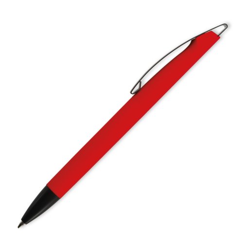 Roter Kugelschreiber mit Clip und Druckmechanismus.