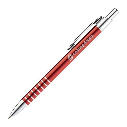 Roter Metall-Kugelschreiber mit Clip und Druckmechanik.