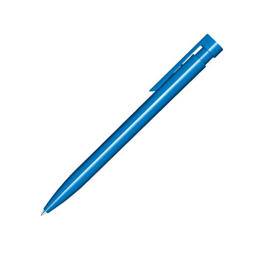 Blauer Kugelschreiber aus Kunststoff mit gl�nzender Oberfl�che und Clip.