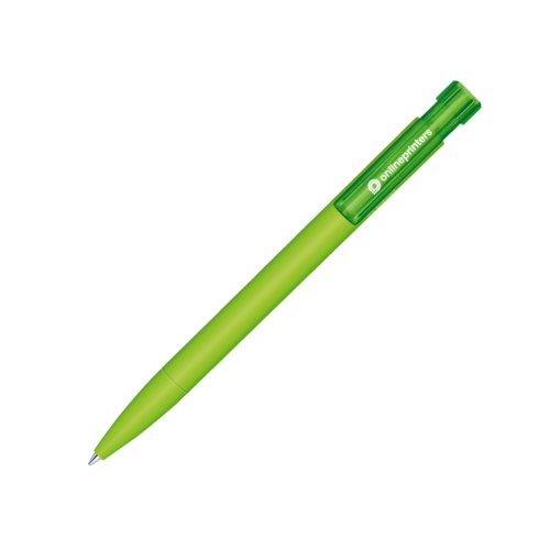 Grüner Bio-Kugelschreiber mit Druckmechanik und Clip.