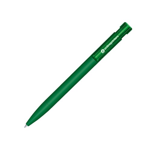 Grüner Bio-Kugelschreiber mit Clip und Druckmechanik.
