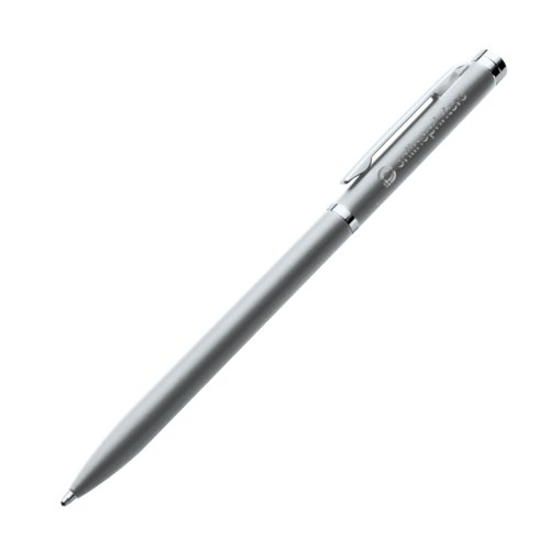 Grauer Metall-Kugelschreiber mit Clip und Muster.