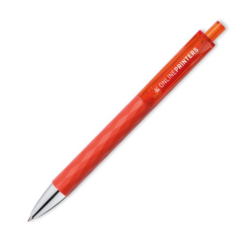 Roter Kugelschreiber aus Kunststoff mit Clip und Druckknopf.