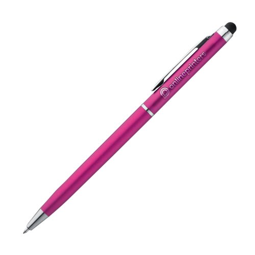 Pinker Metall-Kugelschreiber mit Touchfunktion und Clip.
