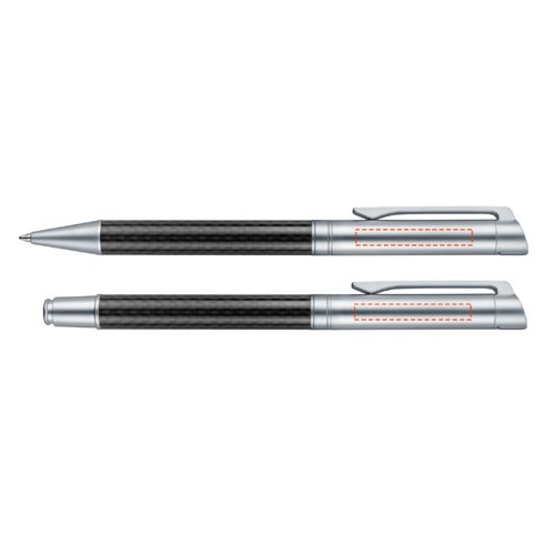 Schwarzes Carbon Stift Set mit Kugelschreiber, Füllhalter und Etui.