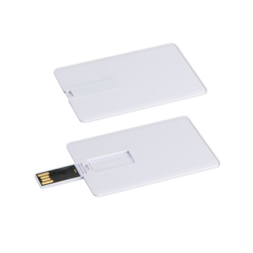 Weisse USB-Karte im flachen Design mit ausziehbarem Stecker.