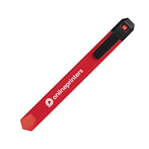 Rotes Kartonmesser mit ausfahrbarer Klinge.