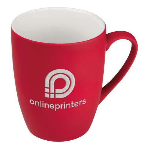 Rote Keramiktasse mit Henkel.