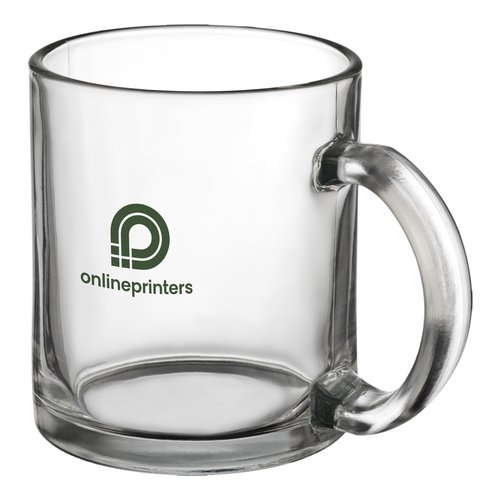 Transparente Glastasse mit Henkel.