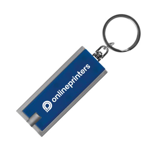 Blauer Schlsselanhnger aus Metall mit LED-Licht.
