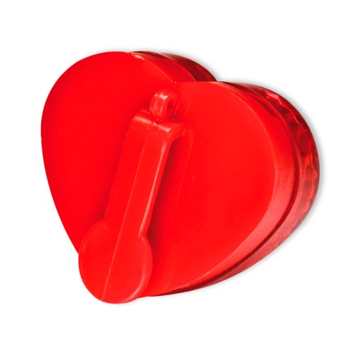 Rotes Blinklicht in Herzform mit Clip-Befestigung.