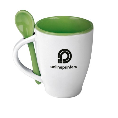 Grne Keramik Tasse mit passendem Lffel.