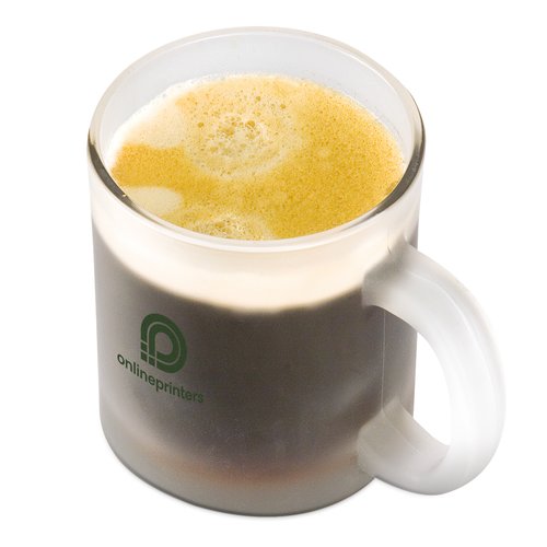 Transparente Glas-Kaffeetasse mit Henkel.