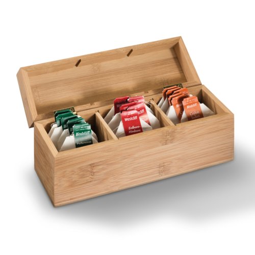 Holz-Tee-Box mit Deckel und Fchern.