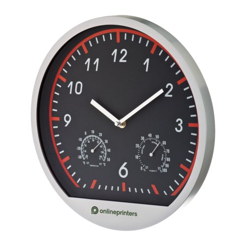 Wanduhr mit integriertem Thermo- und Hygrometer.