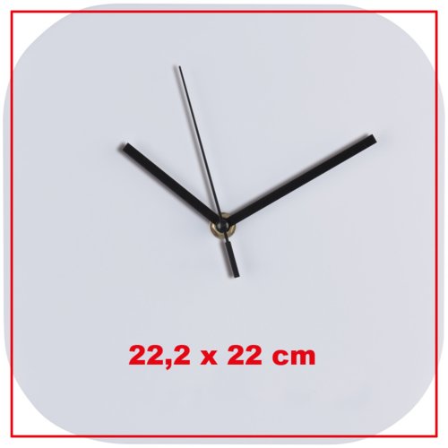 Weie Wanduhr mit durchgehendem Ziffernblatt und Zeigern.