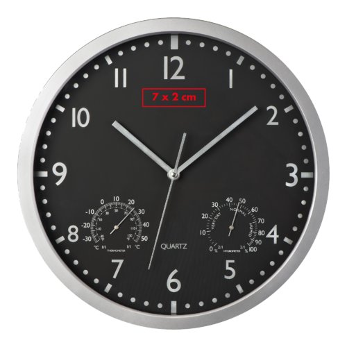Schwarze Wanduhr mit Stunden-, Minuten- und Sekundenzeiger.