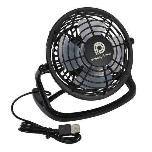 Schwarzer Ventilator mit USB-Anschluss.