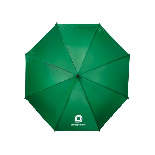 Grner Regenschirm mit manuellem ffnungsmechanismus.