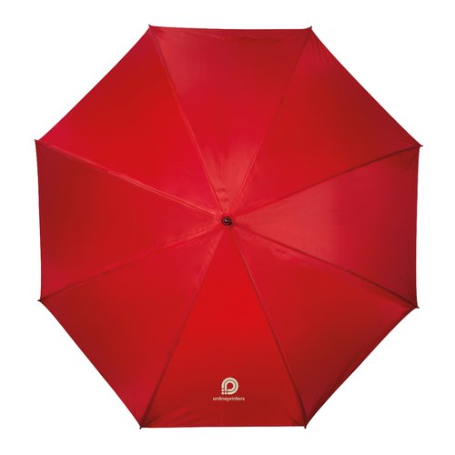 Roter Regenschirm mit manuellem ffnungsmechanismus.
