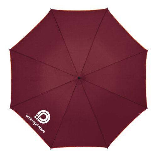Burgunderfarbener Automatik-Regenschirm mit Bezug.