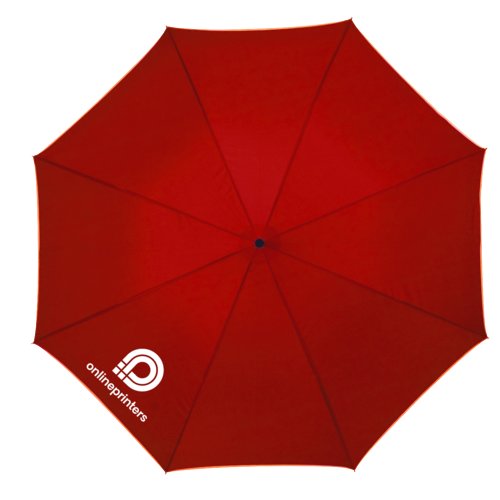 Roter Automatik-Regenschirm mit Griff und Bezug.