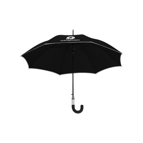 Schwarzer Automatik-Regenschirm mit gebogenem Griff.