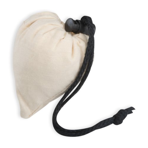 Weisse Baumwolltasche mit Kordelzug.