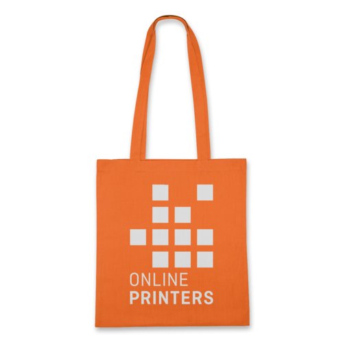 Orangefarbene Baumwolltasche mit Tragegriffen.