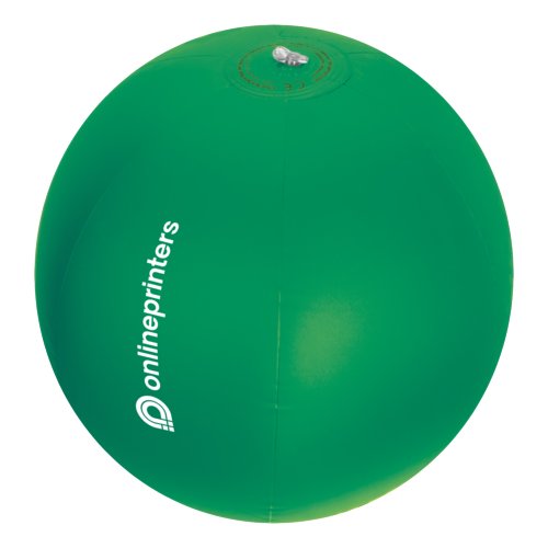 Grner Strandball aus Kunststoff mit aufblasbarem Verschluss.