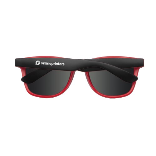 Rote Sonnenbrille aus Kunststoff mit dunklen Glsern.