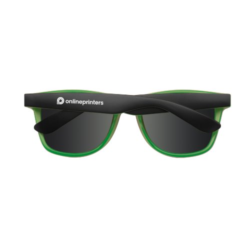 Grne Sonnenbrille mit dunklen Glsern und Bgel.