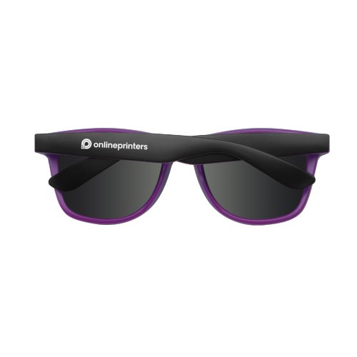 Violette Kunststoff-Sonnenbrille mit dunklen Glsern.