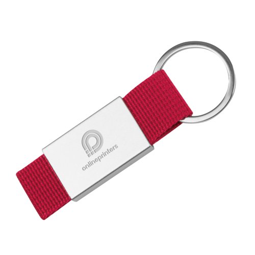 Roter Stoff-Schlüsselanhänger mit Metallring.