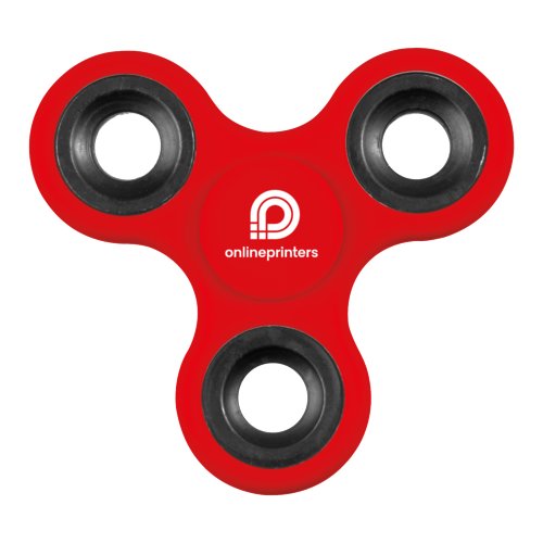 Roter Kunststoff-Fidget-Spinner mit drei Armen.