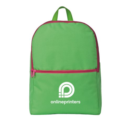 Grner Rucksack mit Reiverschluss und Trageschlaufe.