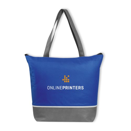 Blaue K�hltasche aus Vliesstoff mit Tragegriffen.
