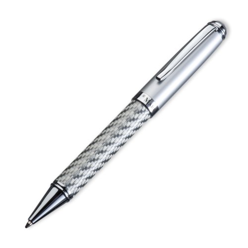 Grauer Metall-Kugelschreiber mit Clip und Druckmechanismus.