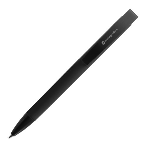 Schwarzer Kugelschreiber mit Clip und Druckmechanismus.