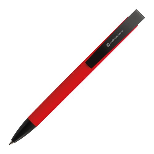 Roter Kugelschreiber mit Clip und Druckmechanismus.