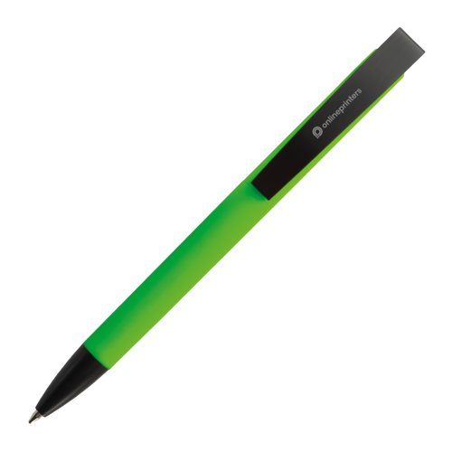 Grner Kugelschreiber mit Clip und Druckmechanismus.