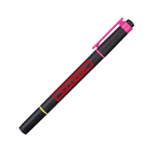 Zweifarbiger Textmarker mit zwei Spitzen und Kappe.