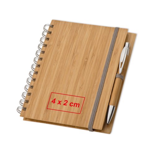 Helles Holz Notizbuch mit Spiralbindung und Stifthalter.