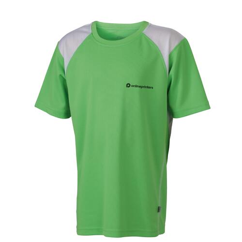 Gr�nes Funktions-Laufshirt f�r Kinder mit kurzen �rmeln.