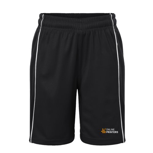 Schwarz-weie Kinder-Shorts aus Polyester mit elastischem Bund.
