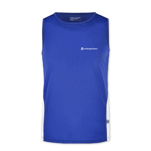 Royalblaues/wei�es Tanktop aus Polyester f�r Herren.