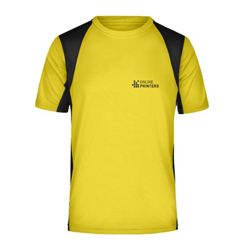 Gelbes Funktionsshirt aus Polyester mit kurzen Ärmeln.