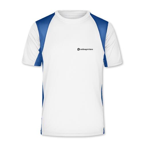 Wei�es/blaues Funktionsshirt aus Polyester mit kurzen �rmeln.
