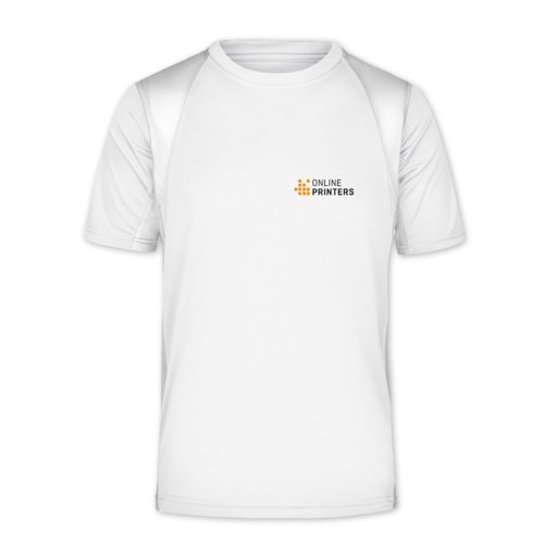 Weißes Funktionsshirt für Herren aus atmungsaktivem Material.